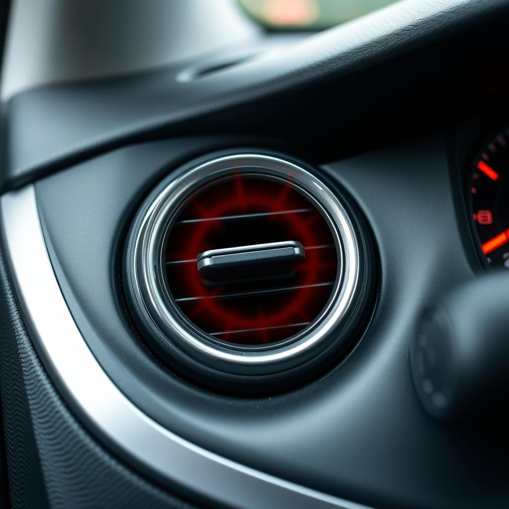 Car AC vent blowing warm air with temperature gauge showing Car AC vent blowing warm air with temperature gauge showing
