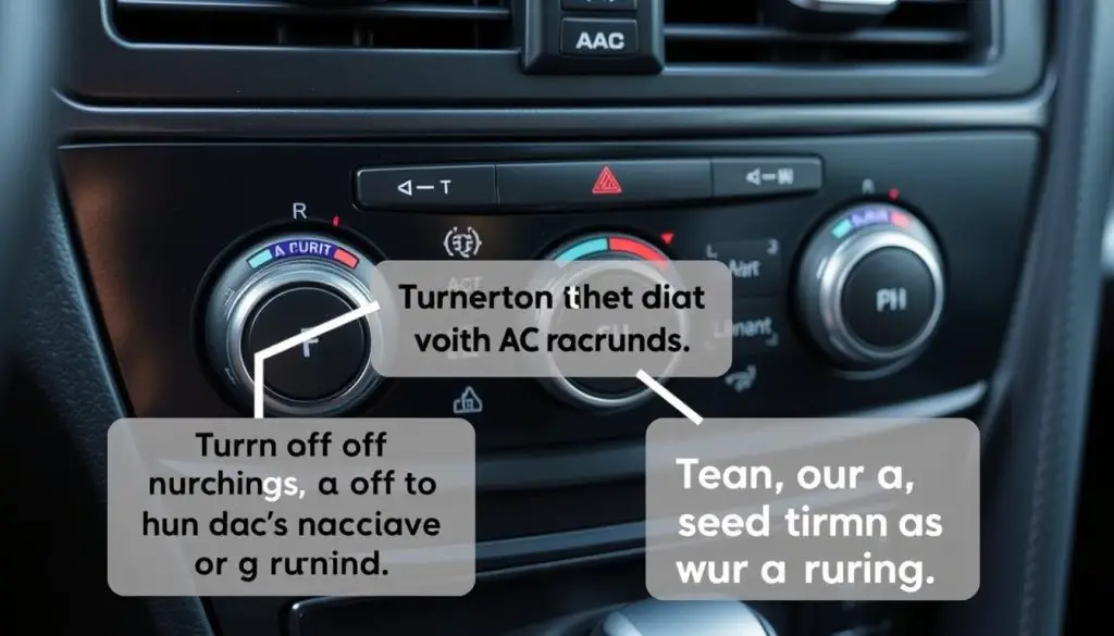 Car dashboard showing AC controls with myths debunked overlay Car dashboard showing AC controls with myths debunked overlay