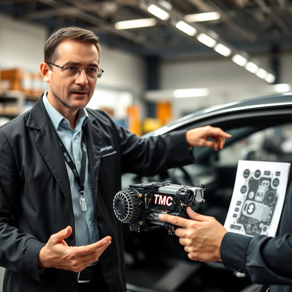 Car manufacturer engineer explaining AC system design Car manufacturer engineer explaining AC system design