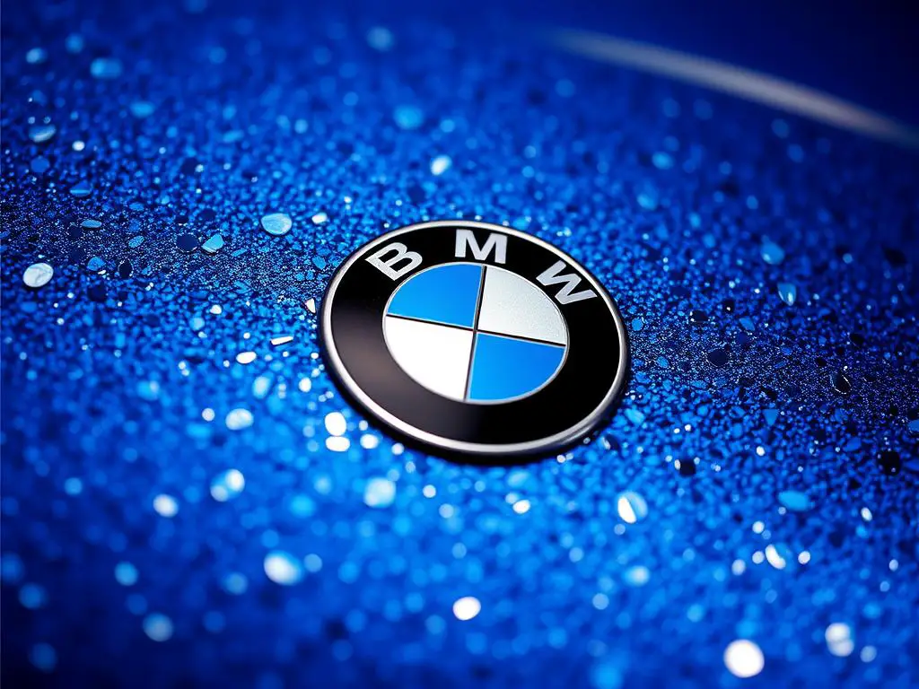 Close-up of BMW Metallic Blue paint showing the metallic flakes and multiple layers that create the distinctive depth effect