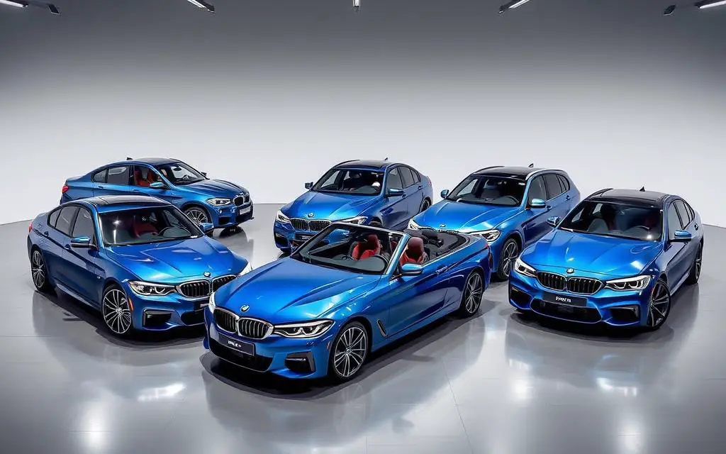 Collection of different BMW models in various shades of Metallic Blue, showcasing how the color appears across the BMW lineup