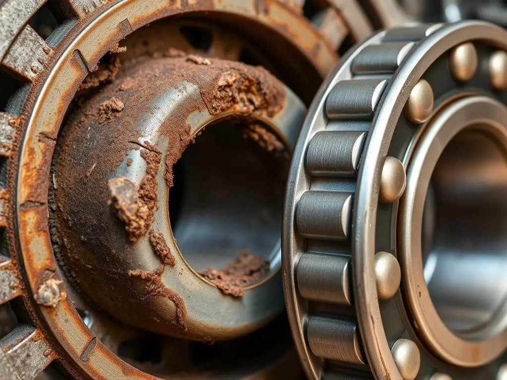 Damaged motor bearings showing rust and wear Damaged motor bearings showing rust and wear