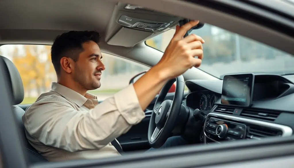 Driver confidently using car AC system with proper technique Driver confidently using car AC system with proper technique