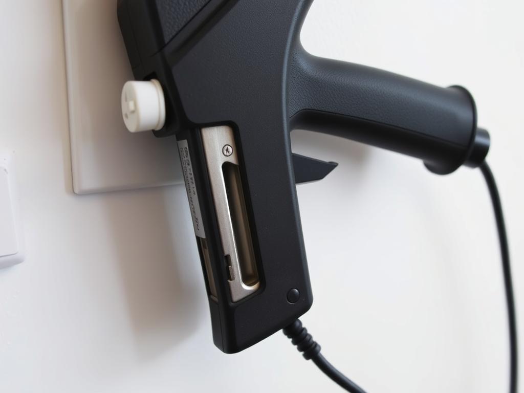 Electric staple gun with power cord unplugged for safety Electric staple gun with power cord unplugged for safety