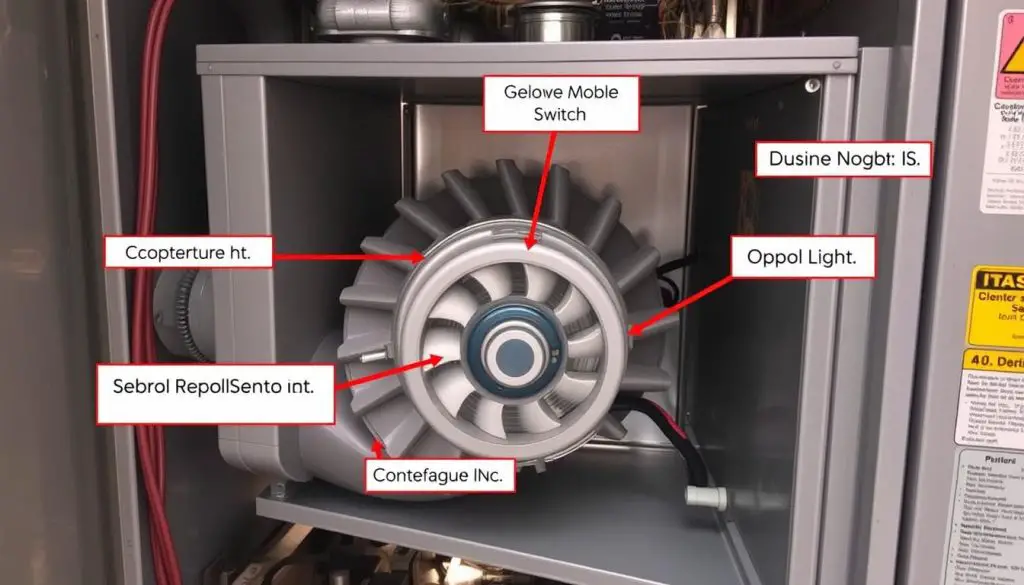 HVAC system with blower motor highlighted HVAC system with blower motor highlighted