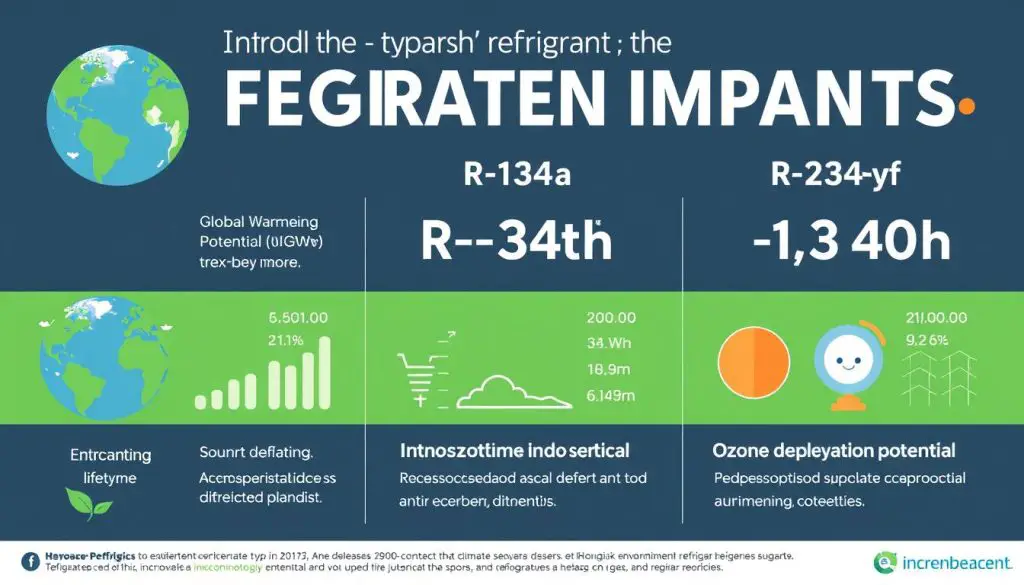 Infographic showing environmental impact of different refrigerant types Infographic showing environmental impact of different refrigerant types