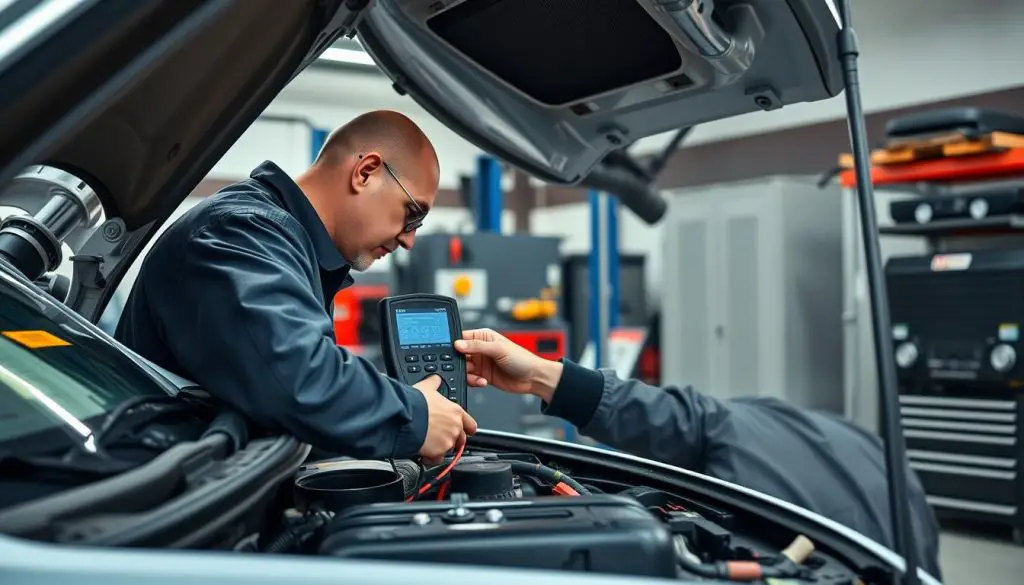 Professional technician performing complete AC system inspection Professional technician performing complete AC system inspection