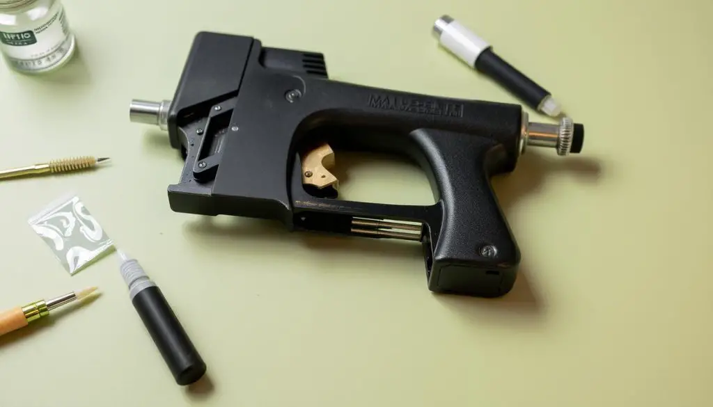 Proper maintenance of a staple gun with cleaning supplies Proper maintenance of a staple gun with cleaning supplies