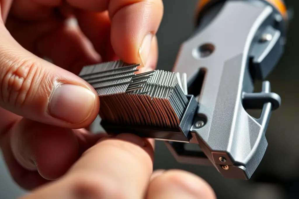 Proper staple loading technique showing correct orientation Proper staple loading technique showing correct orientation