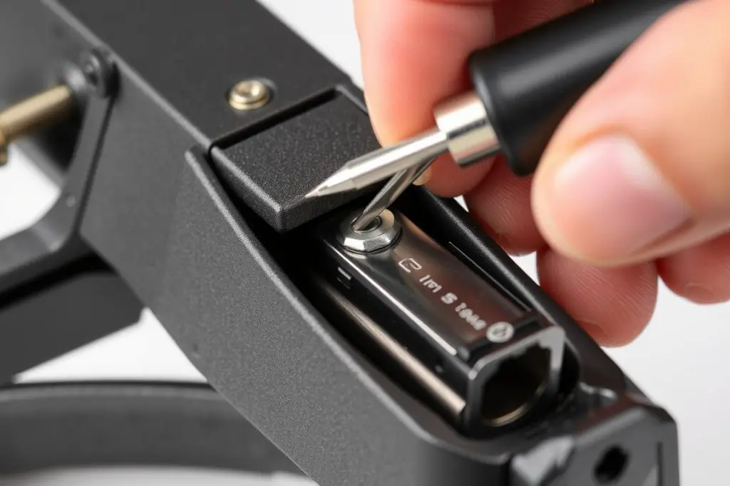 Removing the magazine from a manual staple gun Removing the magazine from a manual staple gun