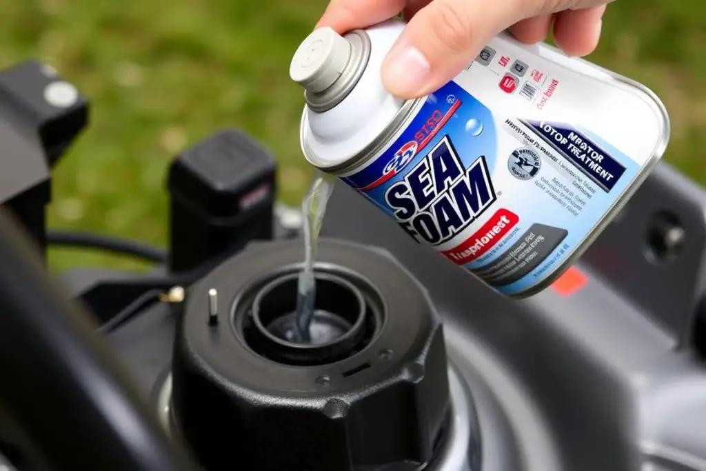 Sea Foam Motor Treatment being added to a small engine fuel tank Sea Foam Motor Treatment being added to a small engine fuel tank