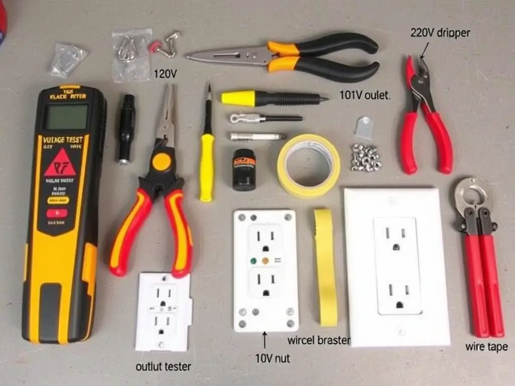 Tools and materials needed for wiring a 110 outlet from 220v circuit Tools and materials needed for wiring a 110 outlet from 220v circuit