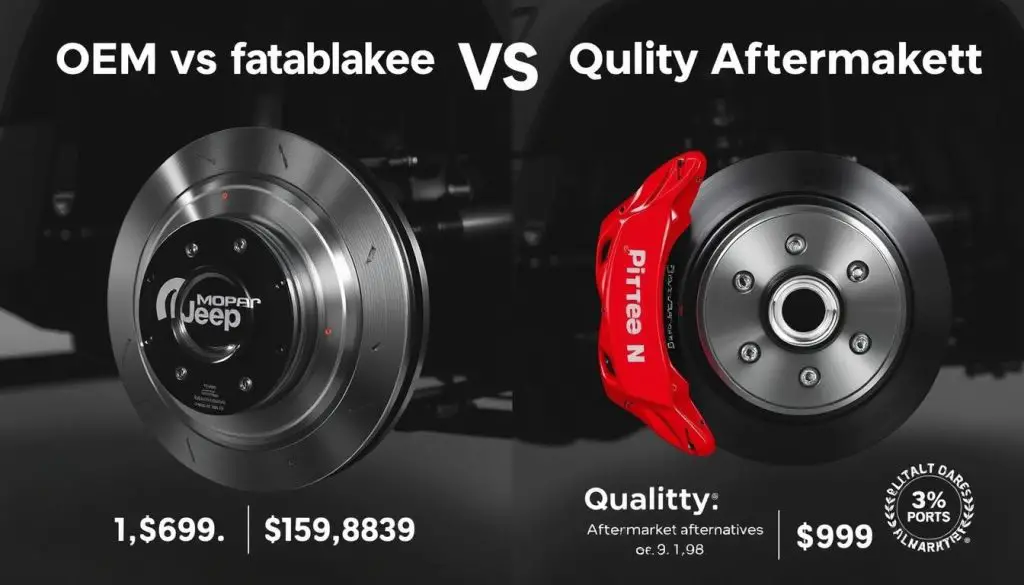 Comparison of OEM vs aftermarket brake parts for Jeep Wrangler showing quality and price differences Comparison of OEM vs aftermarket brake parts for Jeep Wrangler showing quality and price differences