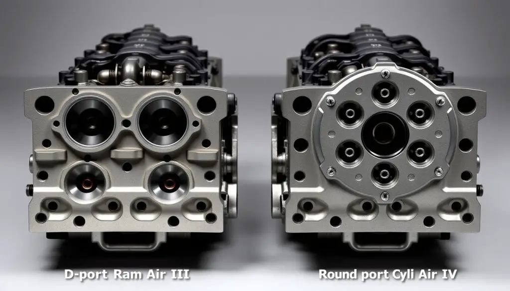 Comparison of Ram Air III D-port and Ram Air IV round-port cylinder heads Comparison of Ram Air III D-port and Ram Air IV round-port cylinder heads
