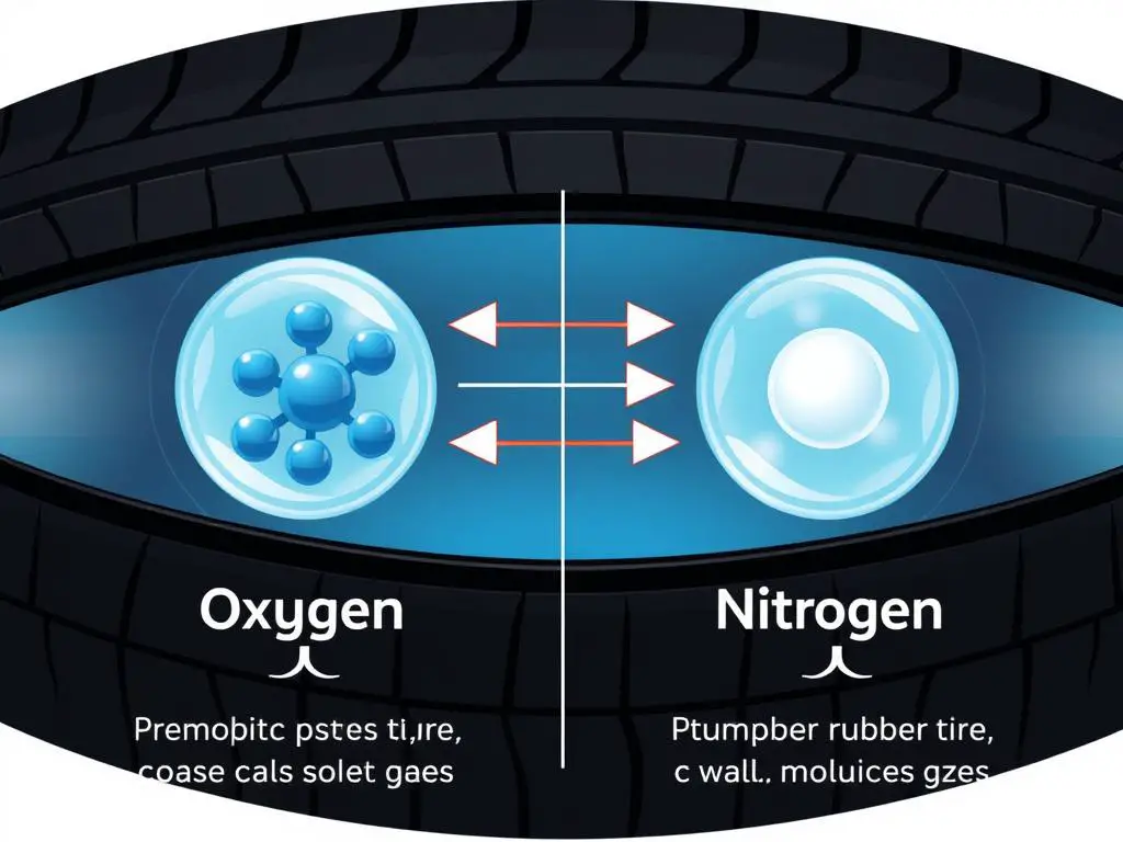 Diagram showing how oxygen and nitrogen molecules behave in tires Diagram showing how oxygen and nitrogen molecules behave in tires