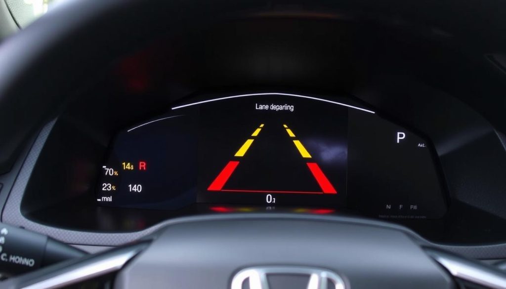 Honda Lane Keeping Assist System warning on dashboard while driving Honda Lane Keeping Assist System warning on dashboard while driving