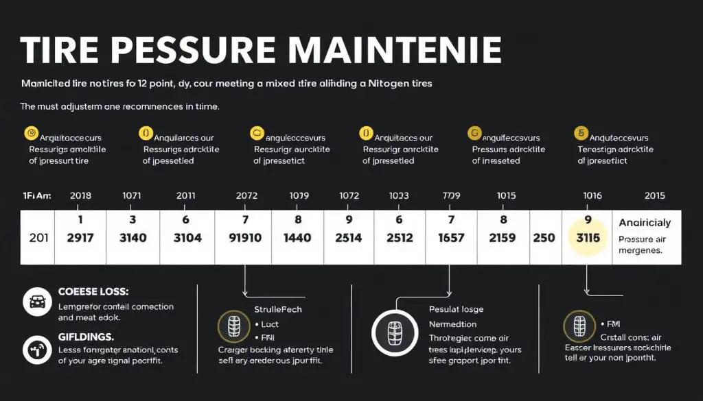 Infographic showing tire pressure maintenance timeline for mixed air and nitrogen tires Infographic showing tire pressure maintenance timeline for mixed air and nitrogen tires