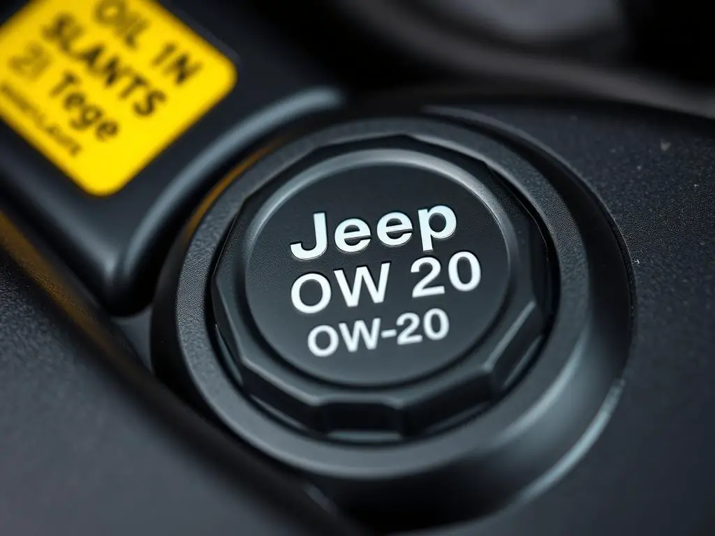 Jeep Compass oil cap showing 0W-20 specification Jeep Compass oil cap showing 0W-20 specification
