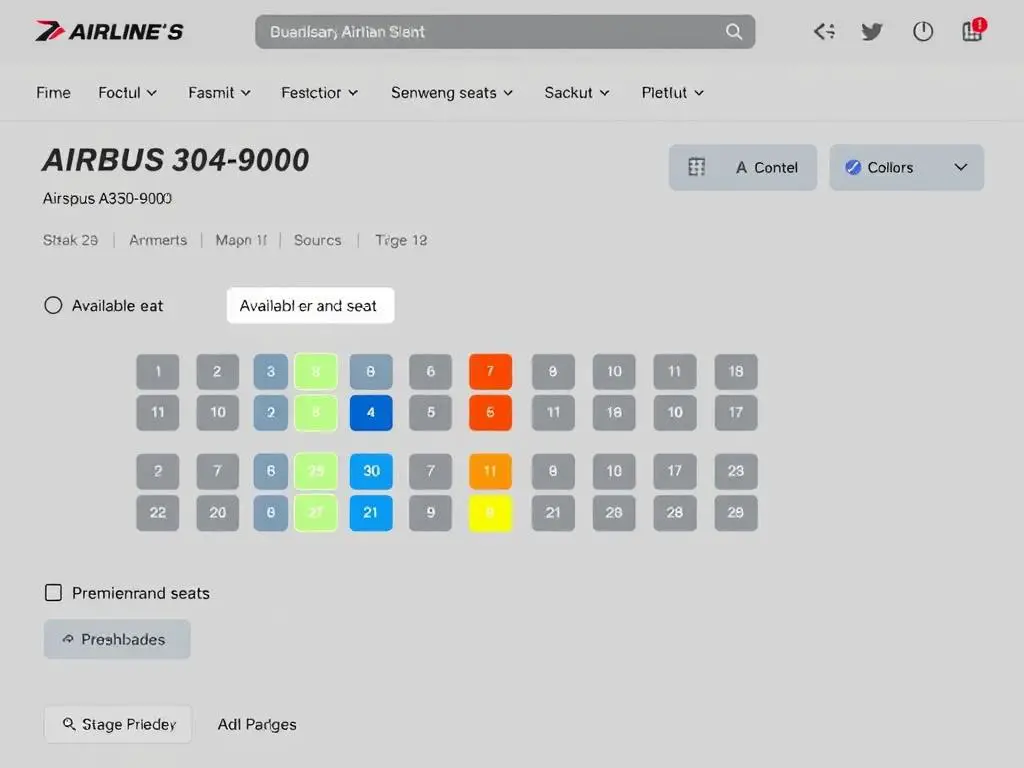 Online seat selection screen for an Airbus A350-900 flight Online seat selection screen for an Airbus A350-900 flight