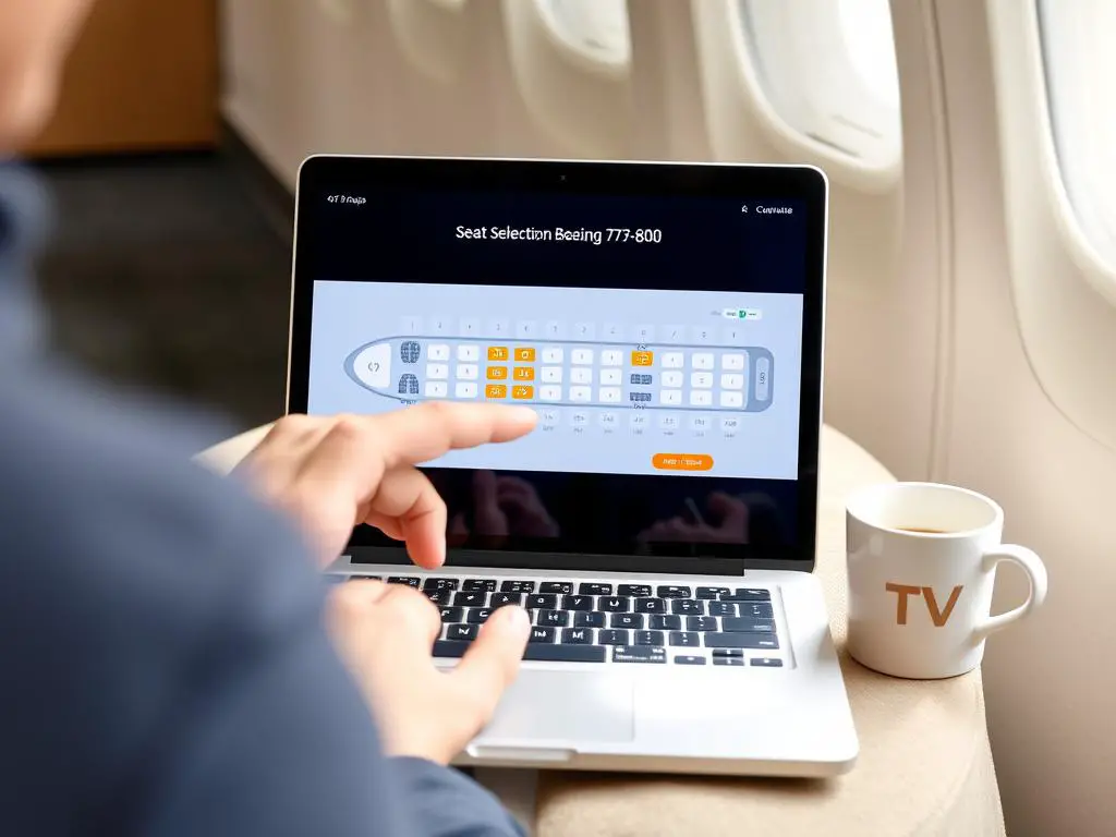 Passenger using a seat selection tool on laptop while planning a Boeing 737-800 flight Passenger using a seat selection tool on laptop while planning a Boeing 737-800 flight