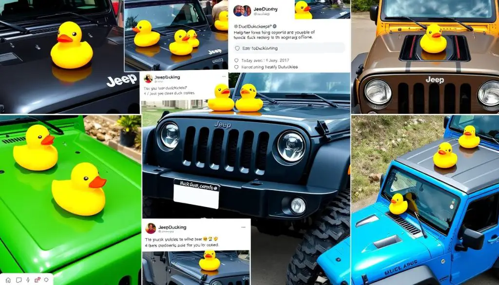 Social media posts showing Jeep Ducking with the hashtag #DuckDuckJeep