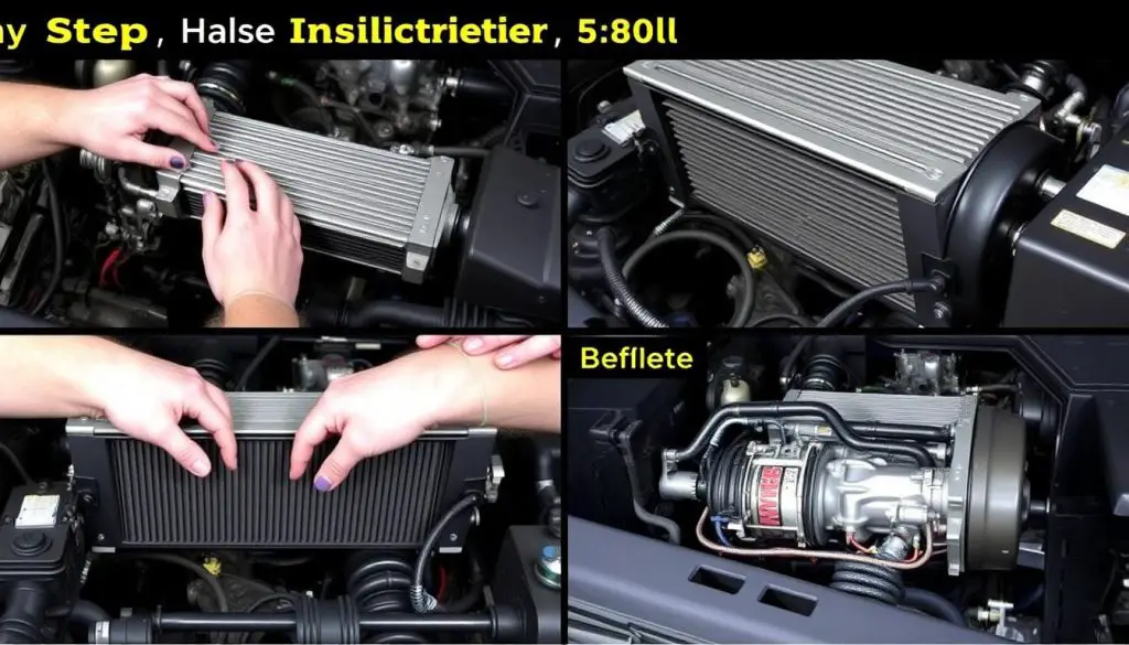 Aftermarket transmission cooler installation on a Silverado