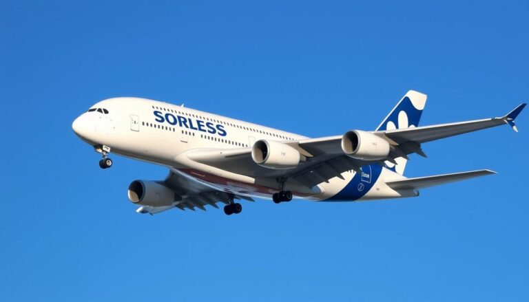 Airbus A380-800 in flight showing its distinctive double-deck design