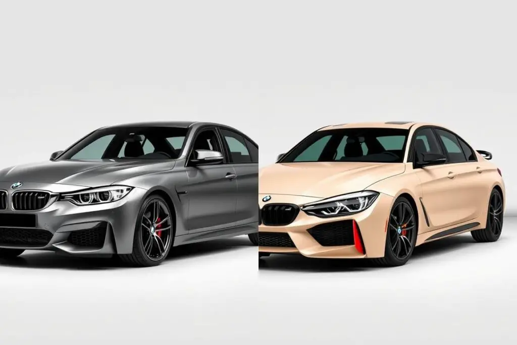 BMW M3 and standard 3 Series side by side showing M on car meaning differences