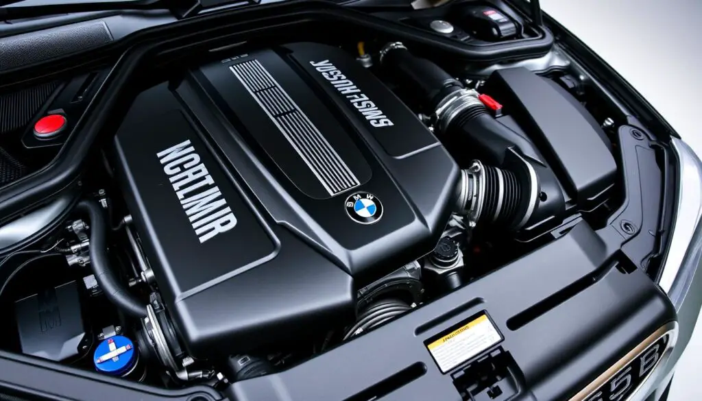 BMW M5 engine bay showing performance components related to M on car meaning