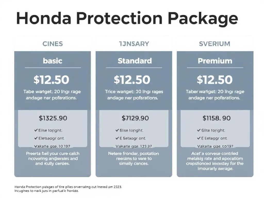 Chart showing Honda Protection Package pricing tiers and coverage duration Chart showing Honda Protection Package pricing tiers and coverage duration