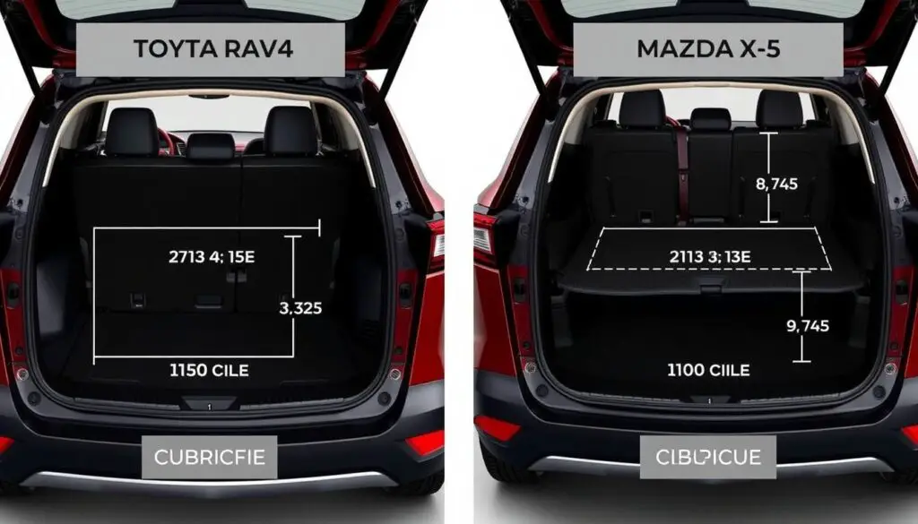Comparison of RAV4 trunk dimensions against Honda CR-V, Mazda CX-5, and Ford Escape Comparison of RAV4 trunk dimensions against Honda CR-V, Mazda CX-5, and Ford Escape
