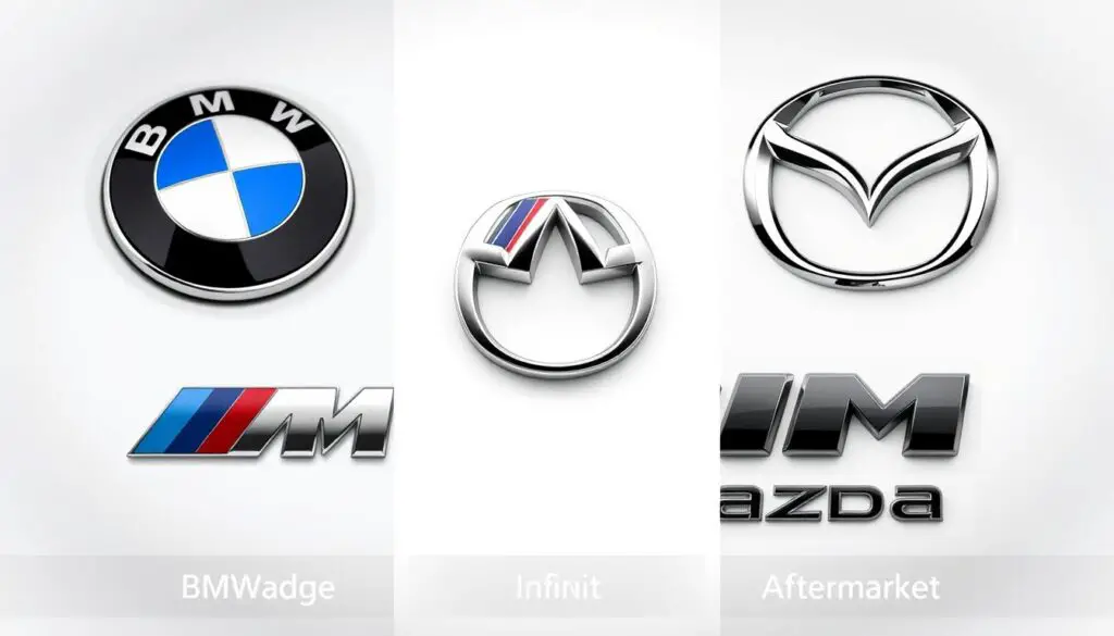 Comparison of different M badges showing various M on car meaning interpretations