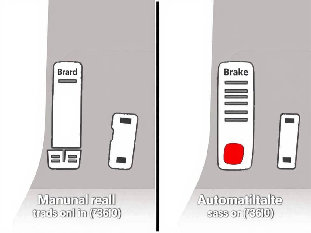 Comparison of manual vs automatic transmission pedal layouts showing gas pedal position Comparison of manual vs automatic transmission pedal layouts showing gas pedal position