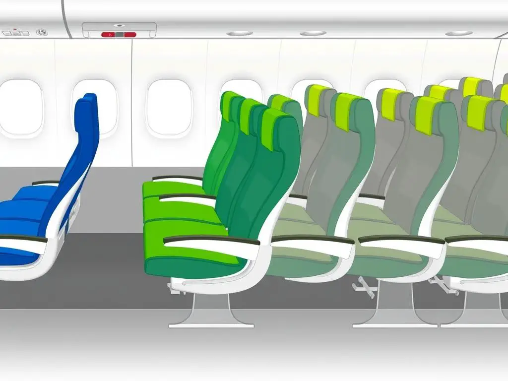 Different seat categories on a Boeing 737-800 showing business, premium economy, and standard economy sections Different seat categories on a Boeing 737-800 showing business, premium economy, and standard economy sections