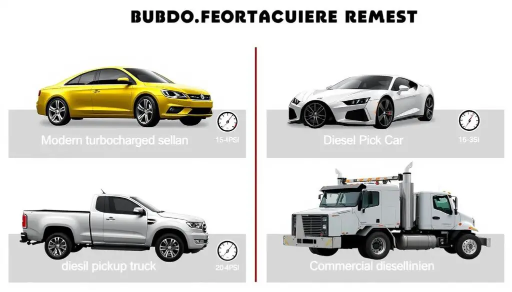 Different vehicles with their normal turbo boost pressure ranges shown