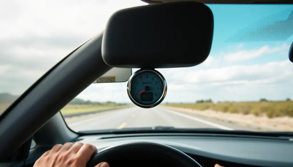 Driver monitoring turbo boost pressure gauge while driving