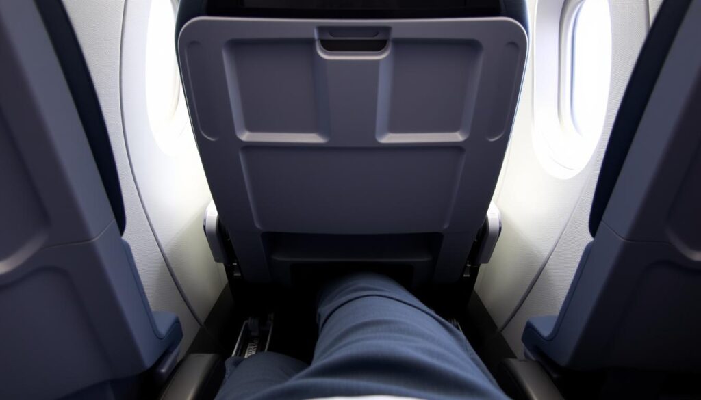 Exit row seats on a Boeing 737 MAX 8 showing extra legroom Exit row seats on a Boeing 737 MAX 8 showing extra legroom