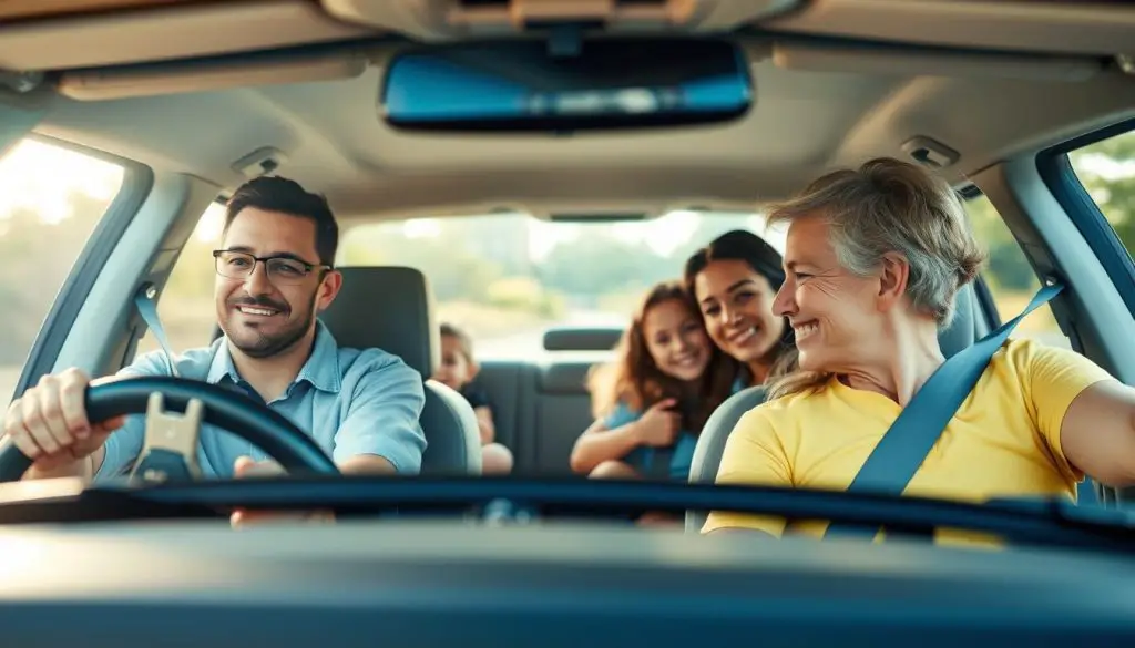 Family safely traveling in vehicle with properly rated tires Family safely traveling in vehicle with properly rated tires