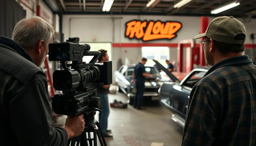 Fast N' Loud film crew recording at Gas Monkey Garage during a tense moment