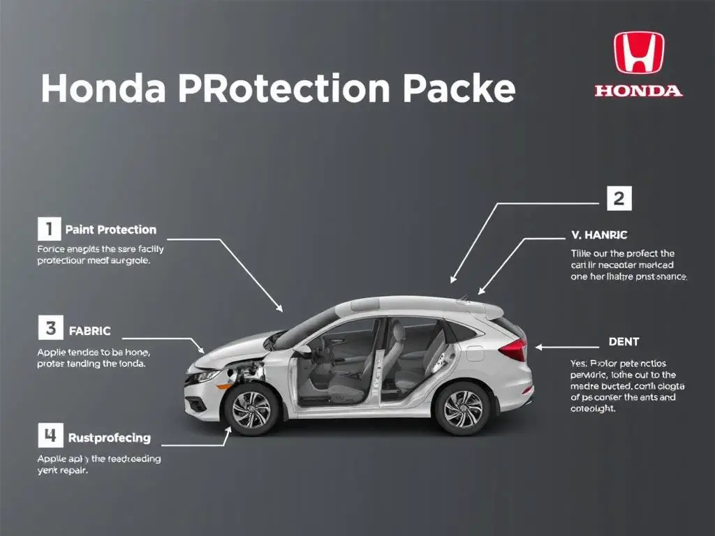 Honda Protection Package components diagram showing paint, fabric, and mechanical protection elements Honda Protection Package components diagram showing paint, fabric, and mechanical protection elements