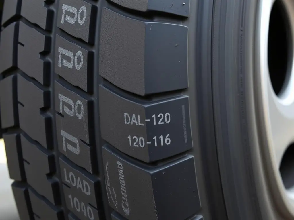 Light truck tire sidewall showing dual load index numbers Light truck tire sidewall showing dual load index numbers