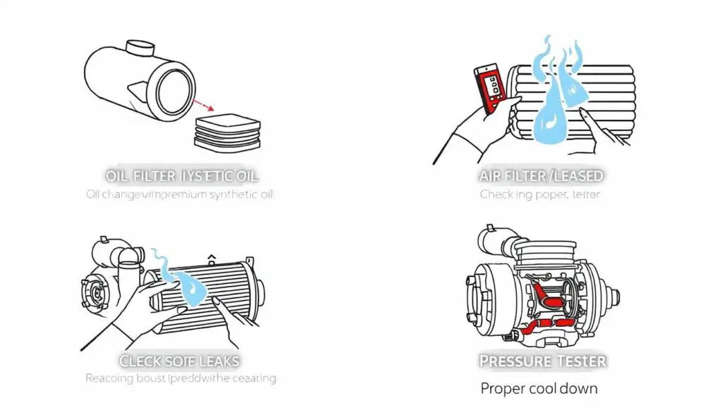 Maintenance procedures for turbocharger system showing key components that need regular attention