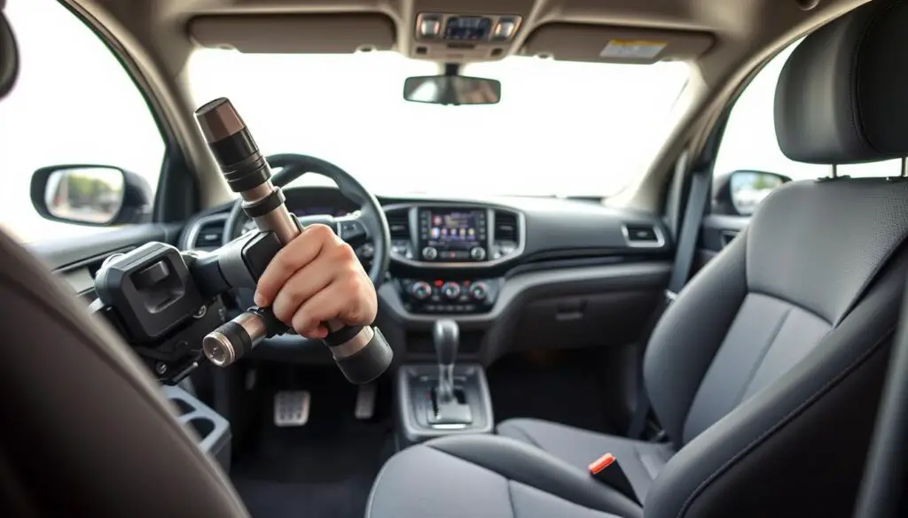 Modified vehicle controls for disabled drivers showing adaptive gas pedal position Modified vehicle controls for disabled drivers showing adaptive gas pedal position