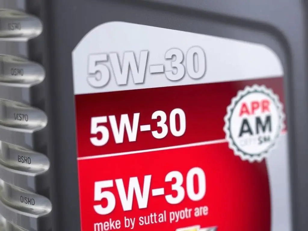Oil bottle showing 5W-30 viscosity rating recommended for 2008 Chevy Colorado