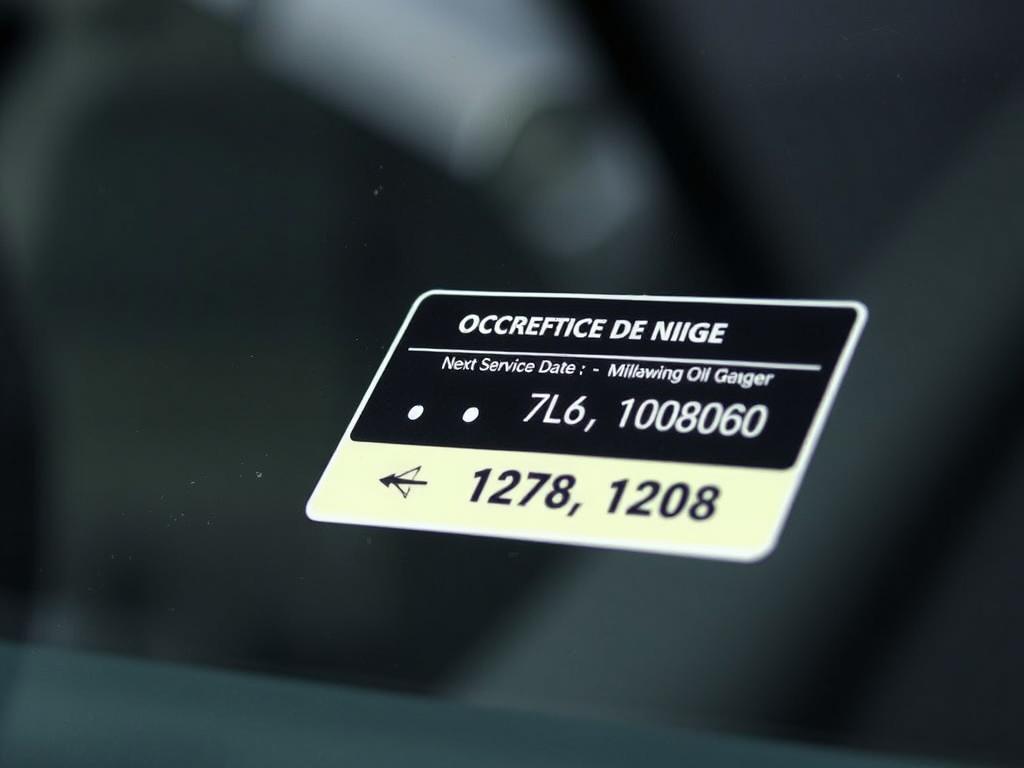 Oil change sticker showing next service date for 2008 Chevy Colorado