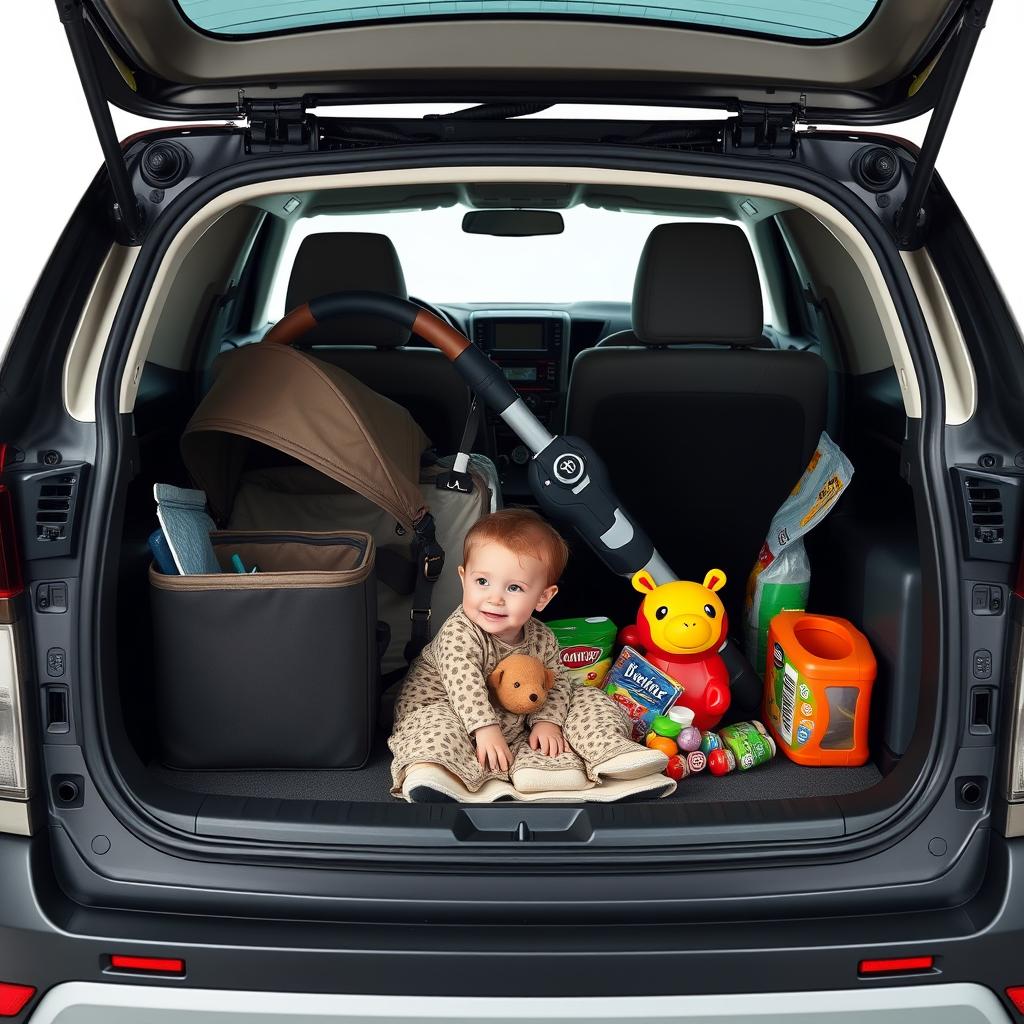 RAV4 trunk loaded with family gear including stroller and groceries RAV4 trunk loaded with family gear including stroller and groceries