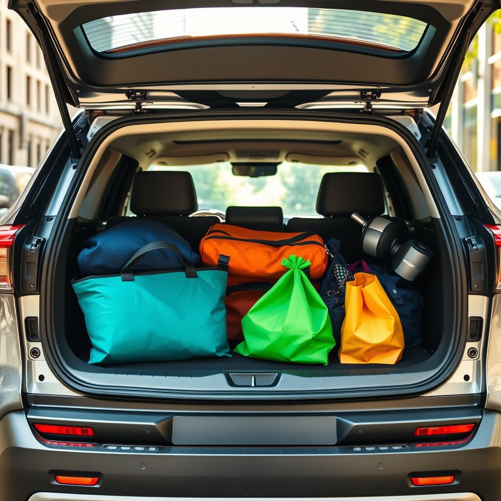RAV4 trunk with work bags, gym equipment and groceries RAV4 trunk with work bags, gym equipment and groceries