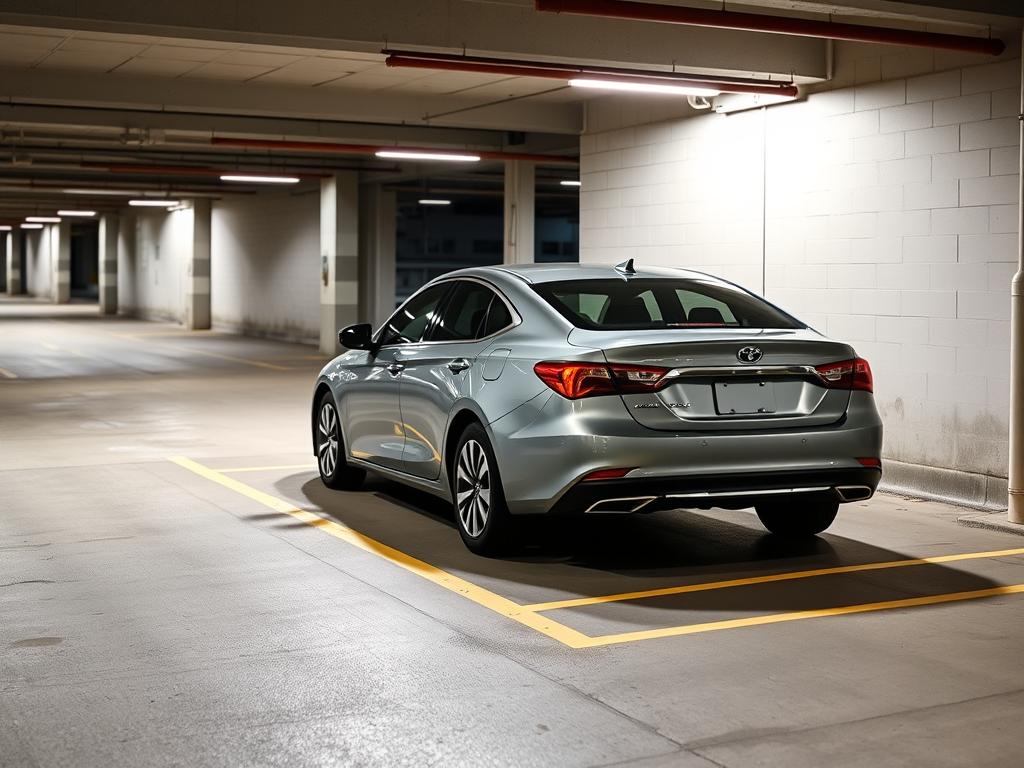 Rental car parked in a safe, well-lit parking space