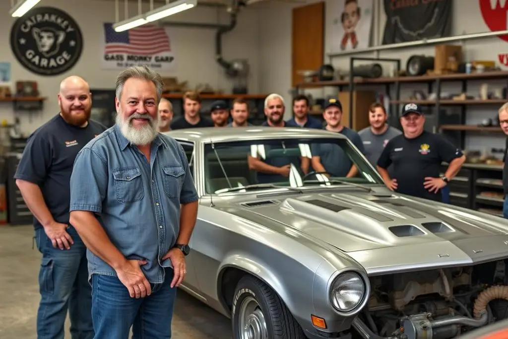 Richard Rawlings with new Gas Monkey Garage team members working on custom builds