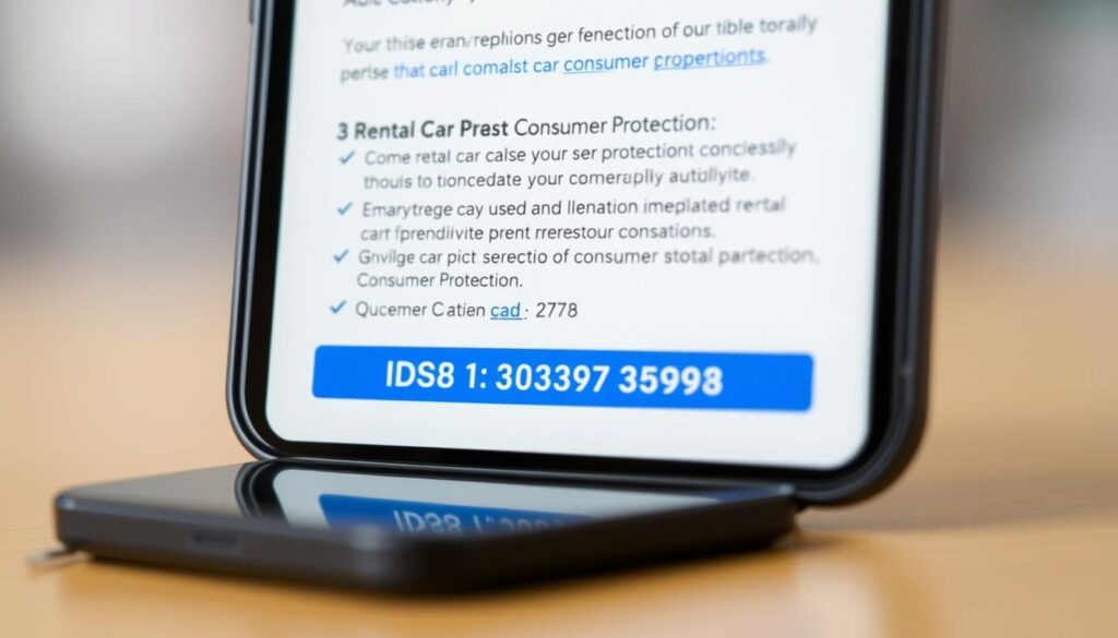 Smartphone displaying rental car consumer protection resources